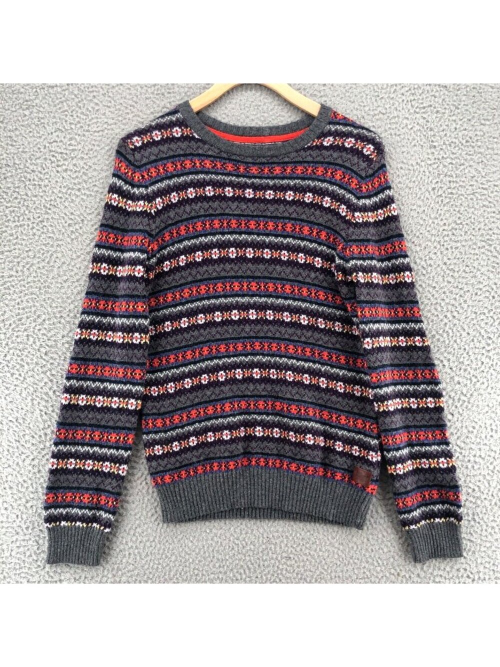 Ted Baker Sweater Boys 14 Gray Multicolor Fair Isle Elbow Patches Pullover Knit